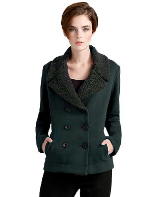 Women\'s Faux Suede Jacket with Sweater Trim